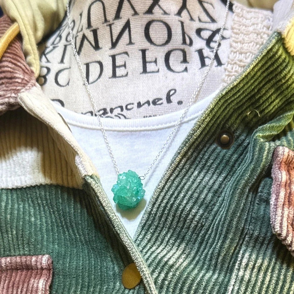 Aventurine raw worry stone sterling silver necklace/manifesting Joy. - Picture 2 of 5